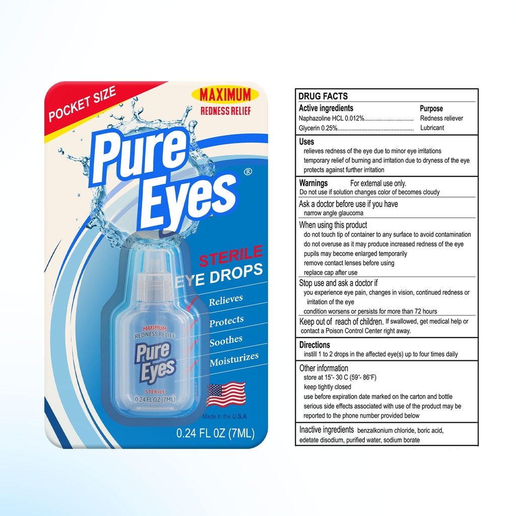 PURE EYES® Sterile Maximum Redness Relief Eye Drops - Pack of 12 (7mL)