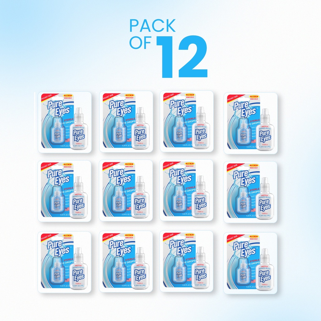 PURE EYES® Sterile Maximum Redness Relief Eye Drops - Pack of 12 (7mL)