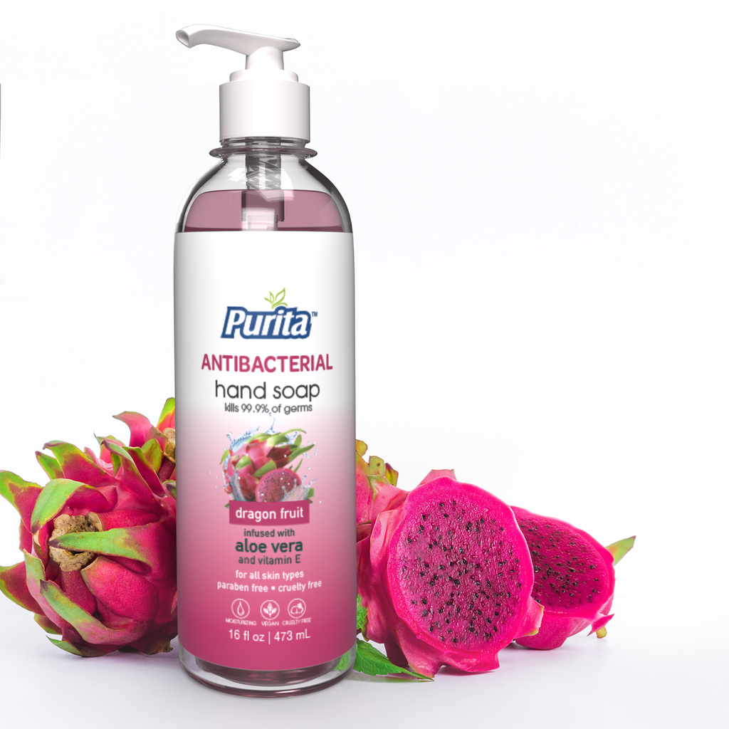 PURITA™ Antibacterial Hand Soap w/Aloe Vera & Vitamin E - Dragon Fruit Scent (16 oz)