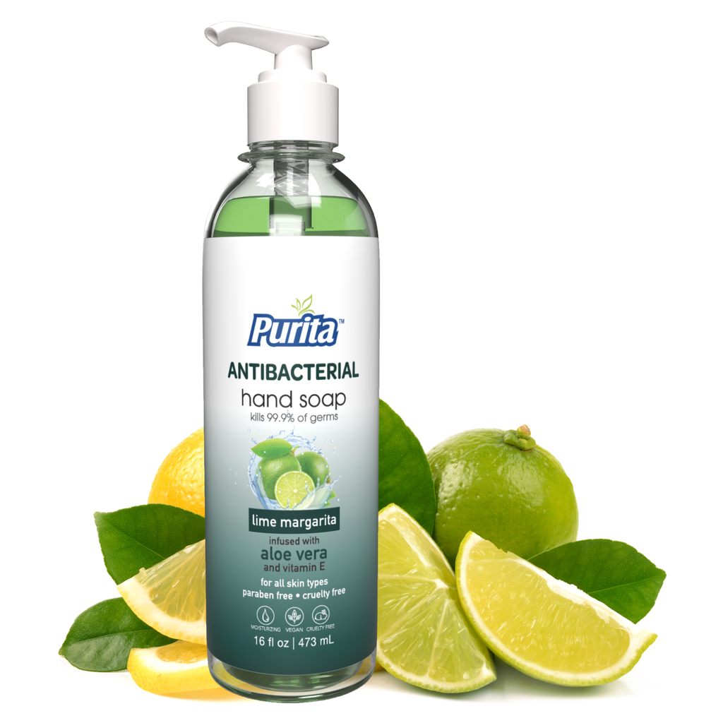 PURITA™ Antibacterial Hand Soap w/ Aloe Vera & Vitamin E - Lime Margarita Scent (16oz)