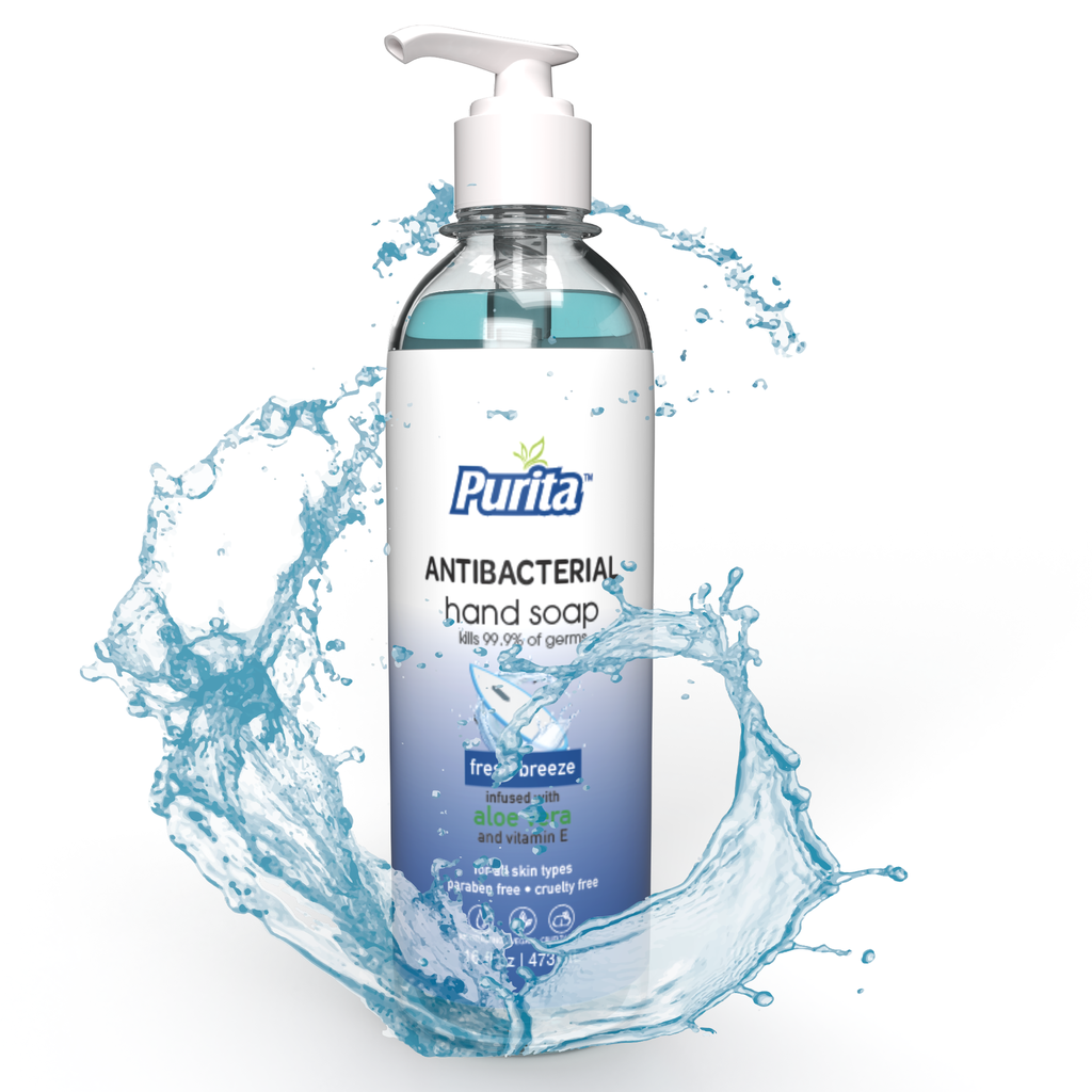 PURITA™ Antibacterial Hand Soap w/ Aloe Vera & Vitamin E - Fresh Breeze Scent (16 oz)