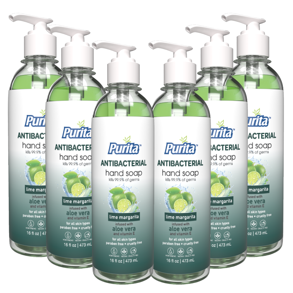 PURITA™ Antibacterial Hand Soap w/ Aloe Vera & Vitamin E - Lime Margarita Scent Pack of 6 (16 oz)