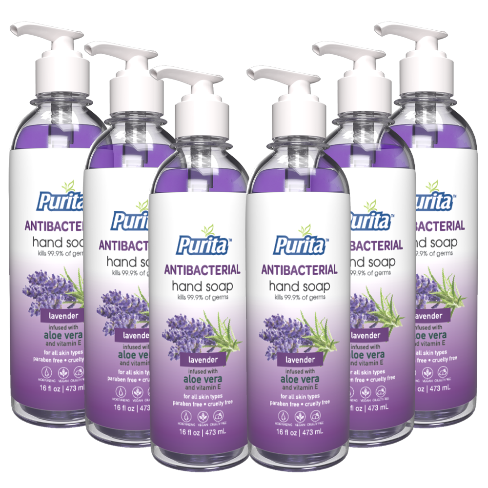 PURITA™ Antibacterial Hand Soap w/ Aloe Vera & Vitamin E - Lavender Scent Pack of 6 (16 oz)