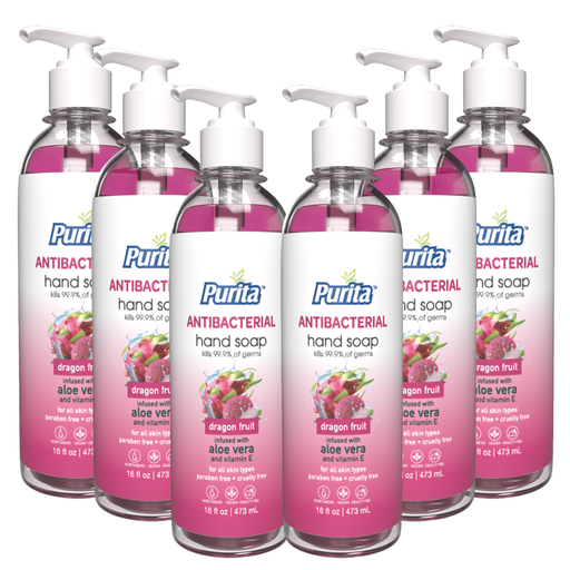 [PUR1003] PURITA™ Antibacterial Hand Soap w/ Aloe Vera & Vitamin E - Dragon Fruit Scent Pack of 6 (16 oz)