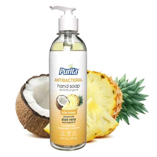 [LAB1052] PURITA™ Antibacterial Hand Soap w/Aloe Vera & Vitamin E - Piña Colada Scent (16 oz)